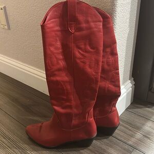 Tall red cowgirl boots